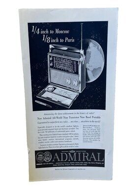 1959 Admiral All-World Nine Transistor Nine Band Portable Radio Print Ad Nat Geo